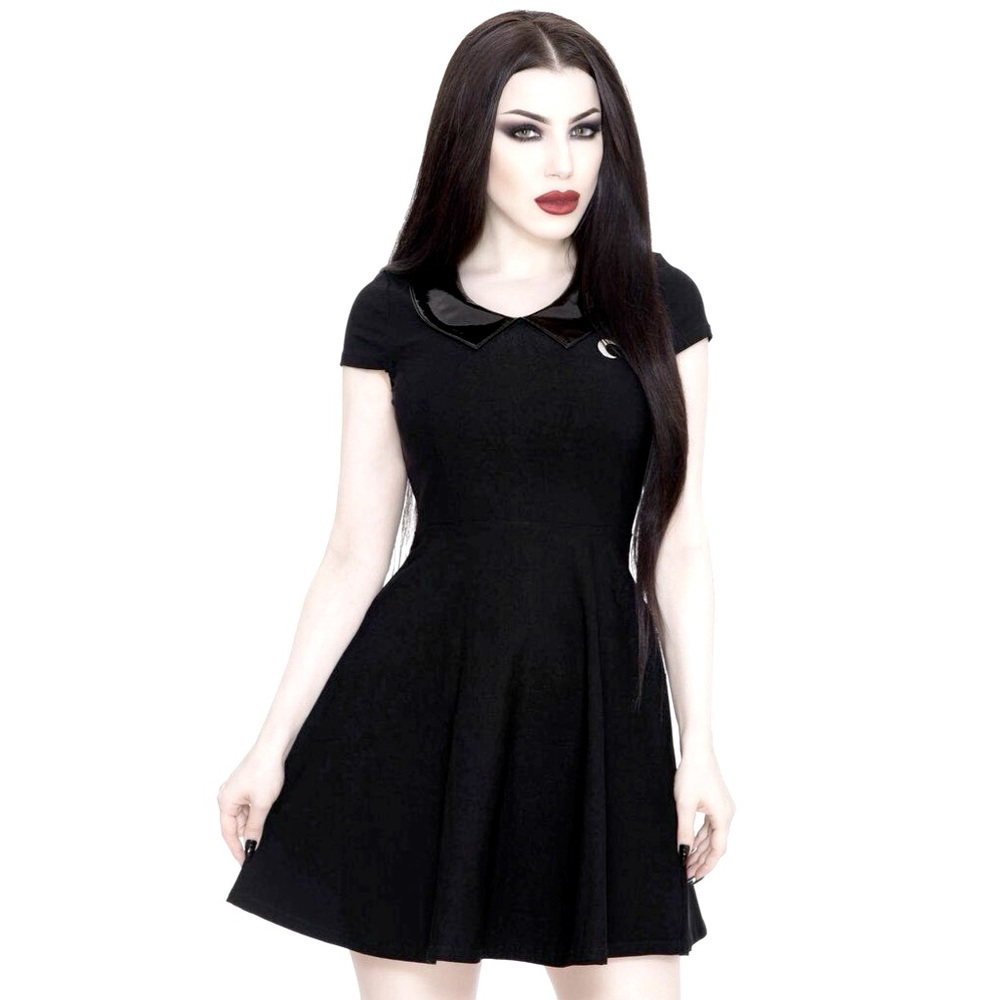 Killstar Darklands Doll goth occult crescent moon accent vinyl collar dress S
